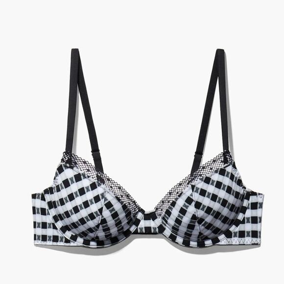 NWT Savage X Fenty Gingham Plunge Unlined Underwire Bra Logo 32C - Picture 1 of 9